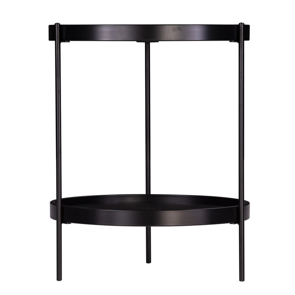 HomeRoots 24" Black Round End Table - Stylish Two-Tier Design with Shelf for Living Room, Bedroom & Entryway 402457