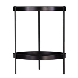 HomeRoots 24" Black Round End Table - Stylish Two-Tier Design with Shelf for Living Room, Bedroom & Entryway 402457