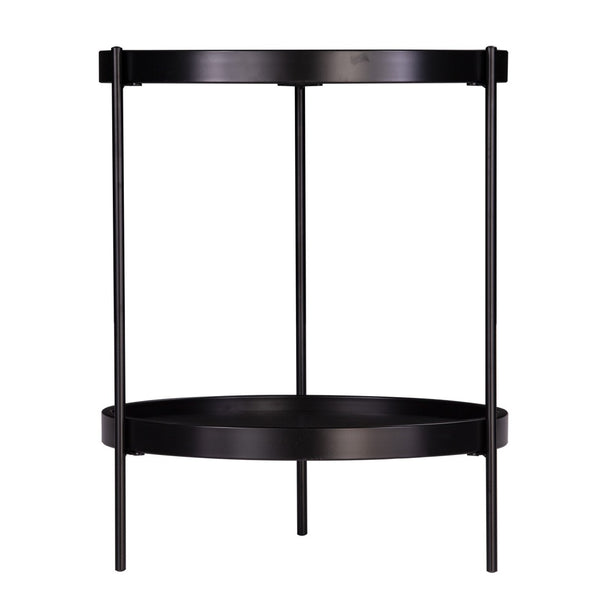 HomeRoots 24" Black Round End Table - Stylish Two-Tier Design with Shelf for Living Room, Bedroom & Entryway 402457