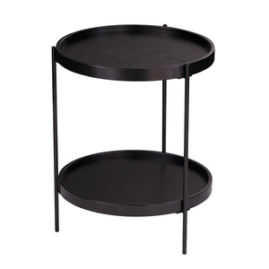 HomeRoots 24" Black Round End Table - Stylish Two-Tier Design with Shelf for Living Room, Bedroom & Entryway 402457