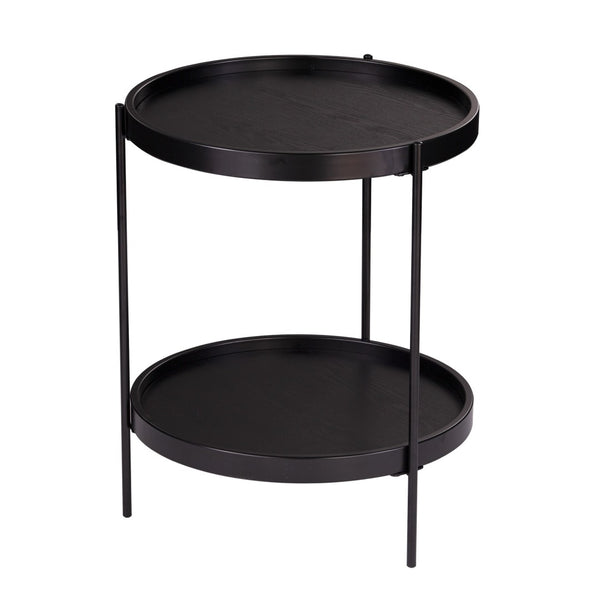 HomeRoots 24" Black Round End Table - Stylish Two-Tier Design with Shelf for Living Room, Bedroom & Entryway 402457