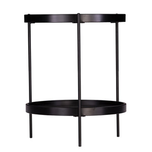 HomeRoots 24" Black Round End Table - Stylish Two-Tier Design with Shelf for Living Room, Bedroom & Entryway 402457
