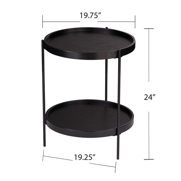HomeRoots 24" Black Round End Table - Stylish Two-Tier Design with Shelf for Living Room, Bedroom & Entryway 402457
