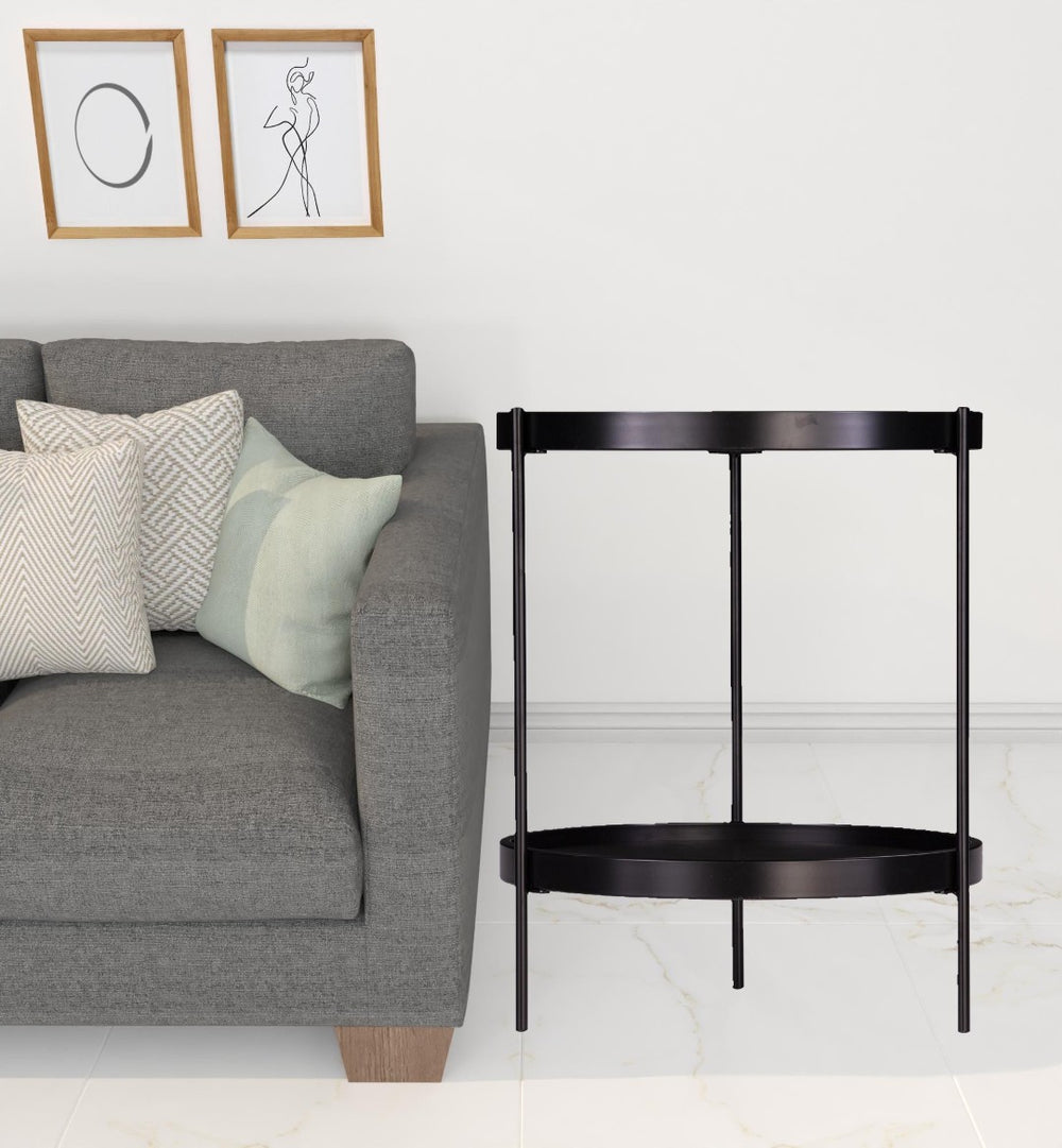 HomeRoots 24" Black Round End Table - Stylish Two-Tier Design with Shelf for Living Room, Bedroom & Entryway 402457