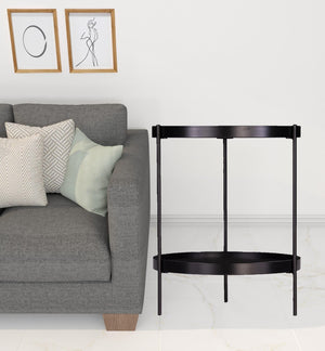 HomeRoots 24" Black Round End Table - Stylish Two-Tier Design with Shelf for Living Room, Bedroom & Entryway 402457