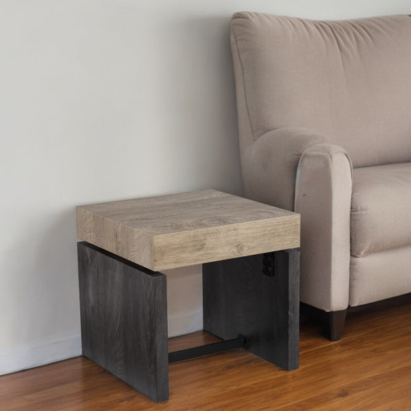 Homeroots 20" Natural Wood Manufactured Wood And Iron Square End Table   402461