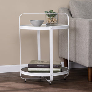 Homeroots 27" White Glass And Iron Round End Table With Shelf   402462