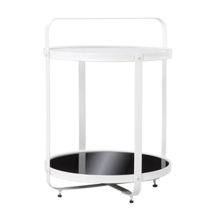 Homeroots 27" White Glass And Iron Round End Table With Shelf   402462