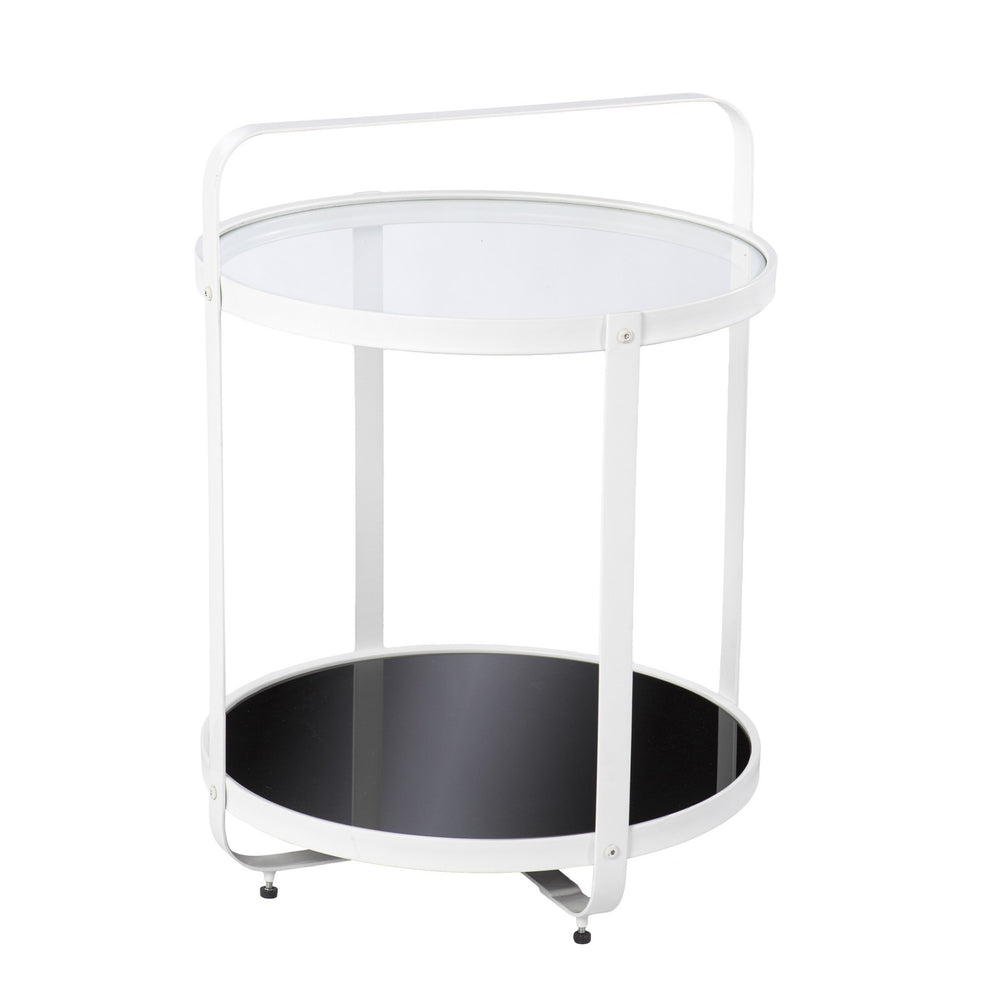 Homeroots 27" White Glass And Iron Round End Table With Shelf   402462
