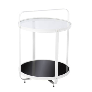 Homeroots 27" White Glass And Iron Round End Table With Shelf   402462