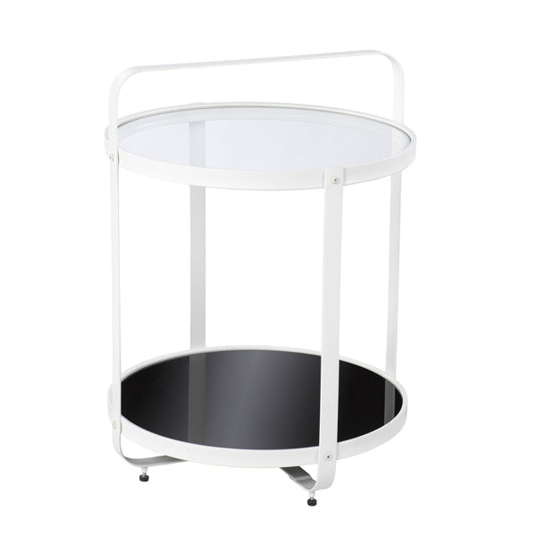 Homeroots 27" White Glass And Iron Round End Table With Shelf   402462
