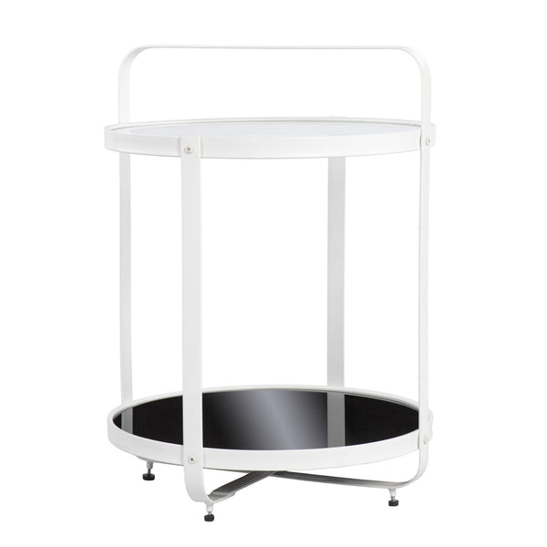 Homeroots 27" White Glass And Iron Round End Table With Shelf   402462