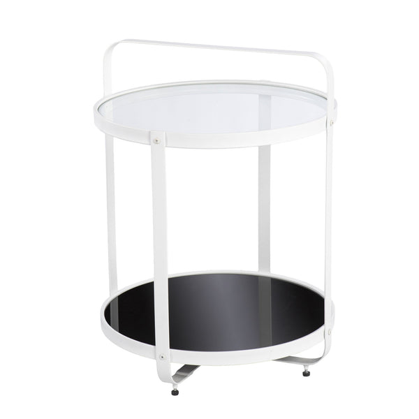 Homeroots 27" White Glass And Iron Round End Table With Shelf   402462