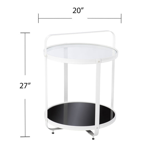 Homeroots 27" White Glass And Iron Round End Table With Shelf   402462