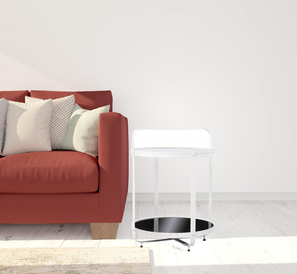 Homeroots 27" White Glass And Iron Round End Table With Shelf   402462