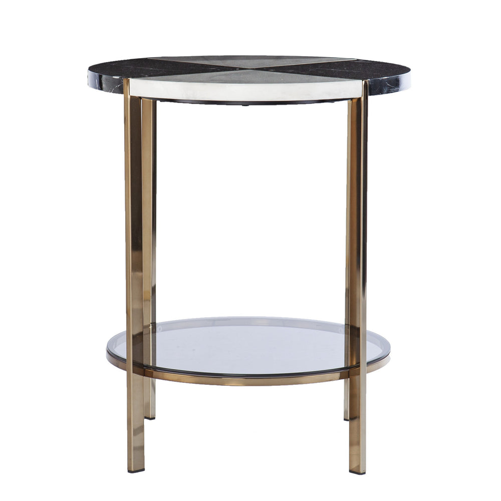 Homeroots 24" Black Manufactured Wood And Iron Round End Table With Two Shelves   402466