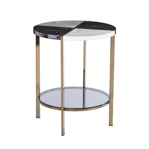Homeroots 24" Black Manufactured Wood And Iron Round End Table With Two Shelves   402466