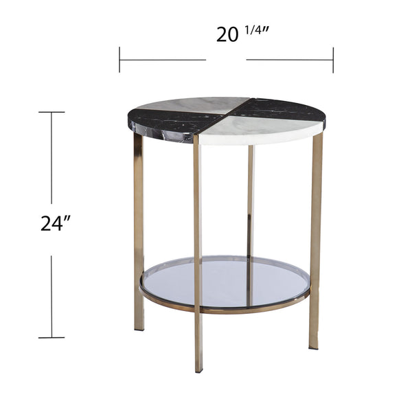 Homeroots 24" Black Manufactured Wood And Iron Round End Table With Two Shelves   402466