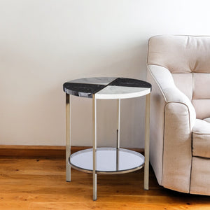 Homeroots 24" Black Manufactured Wood And Iron Round End Table With Two Shelves   402466