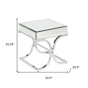 HomeRoots 22" Silver Mirrored Glass Square End Table – Chic Beveled Top, Sturdy Design for Modern Spaces 402467