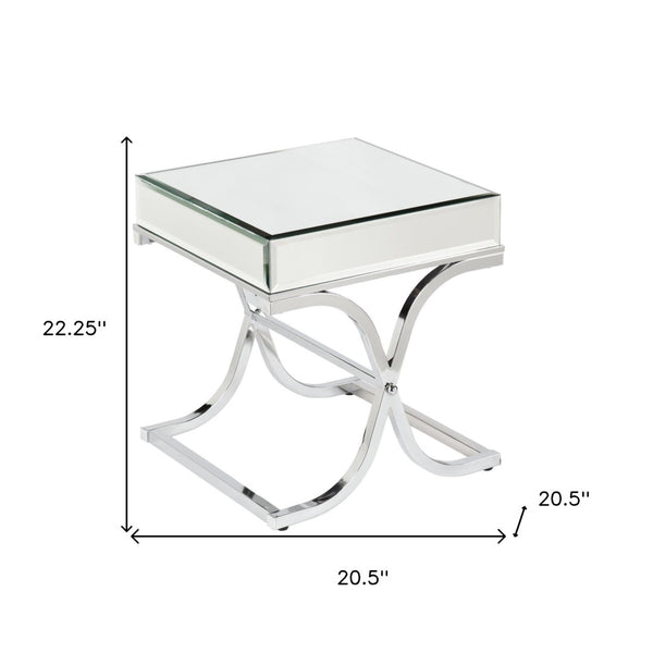 HomeRoots 22" Silver Mirrored Glass Square End Table – Chic Beveled Top, Sturdy Design for Modern Spaces 402467