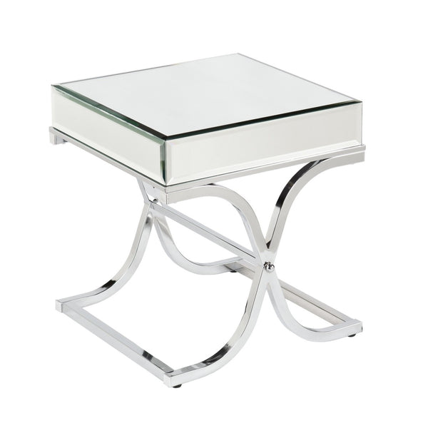 HomeRoots 22" Silver Mirrored Glass Square End Table – Chic Beveled Top, Sturdy Design for Modern Spaces 402467