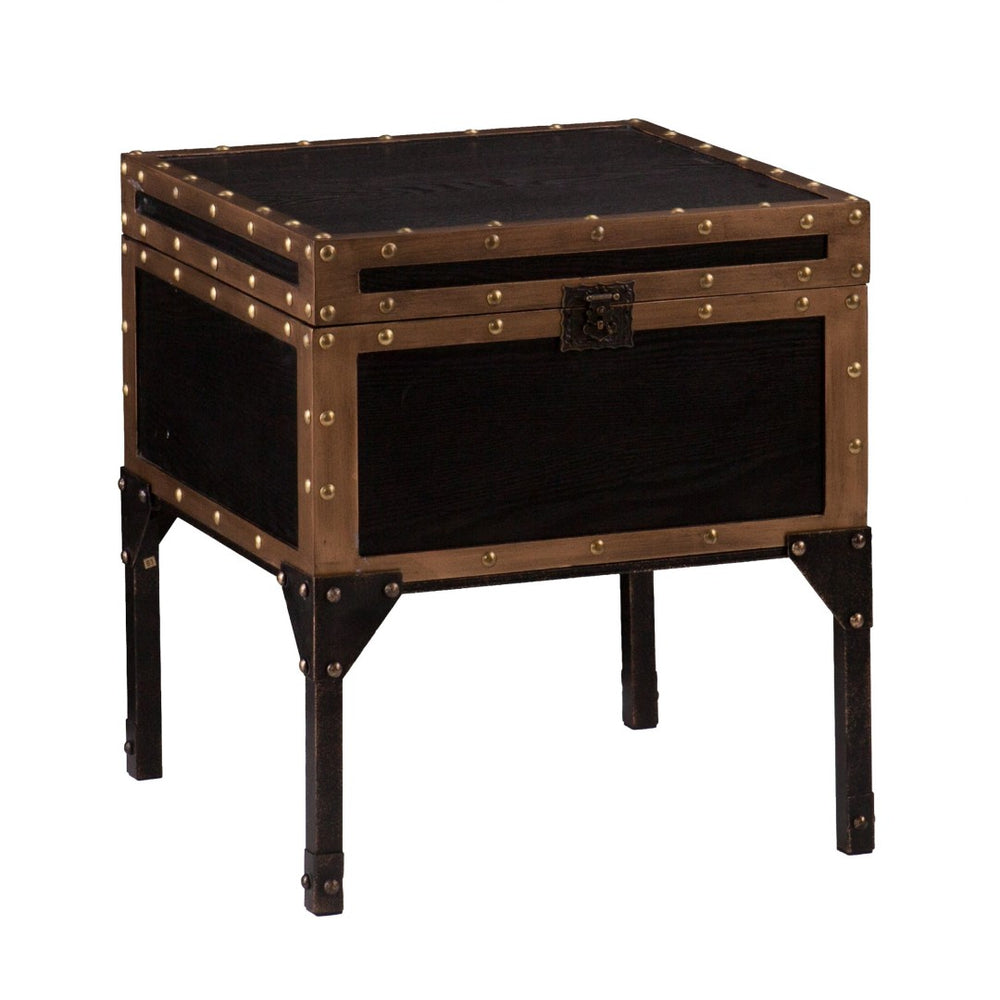 HomeRoots 23" Vintage-Inspired Black Wood and Iron Square End Table - Stylish Accent for Small Spaces 402471