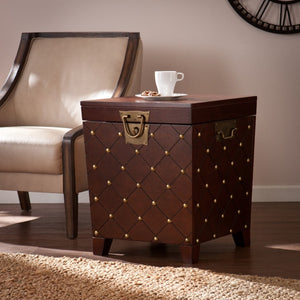 HomeRoots 24" Brown Manufactured Wood Square End Table with Hidden Storage & Decorative Details for Versatile Use 402474