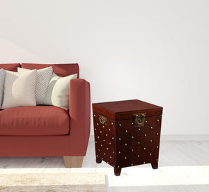 HomeRoots 24" Brown Manufactured Wood Square End Table with Hidden Storage & Decorative Details for Versatile Use 402474