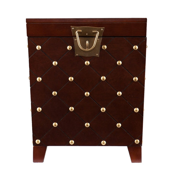 HomeRoots 24" Brown Manufactured Wood Square End Table with Hidden Storage & Decorative Details for Versatile Use 402474