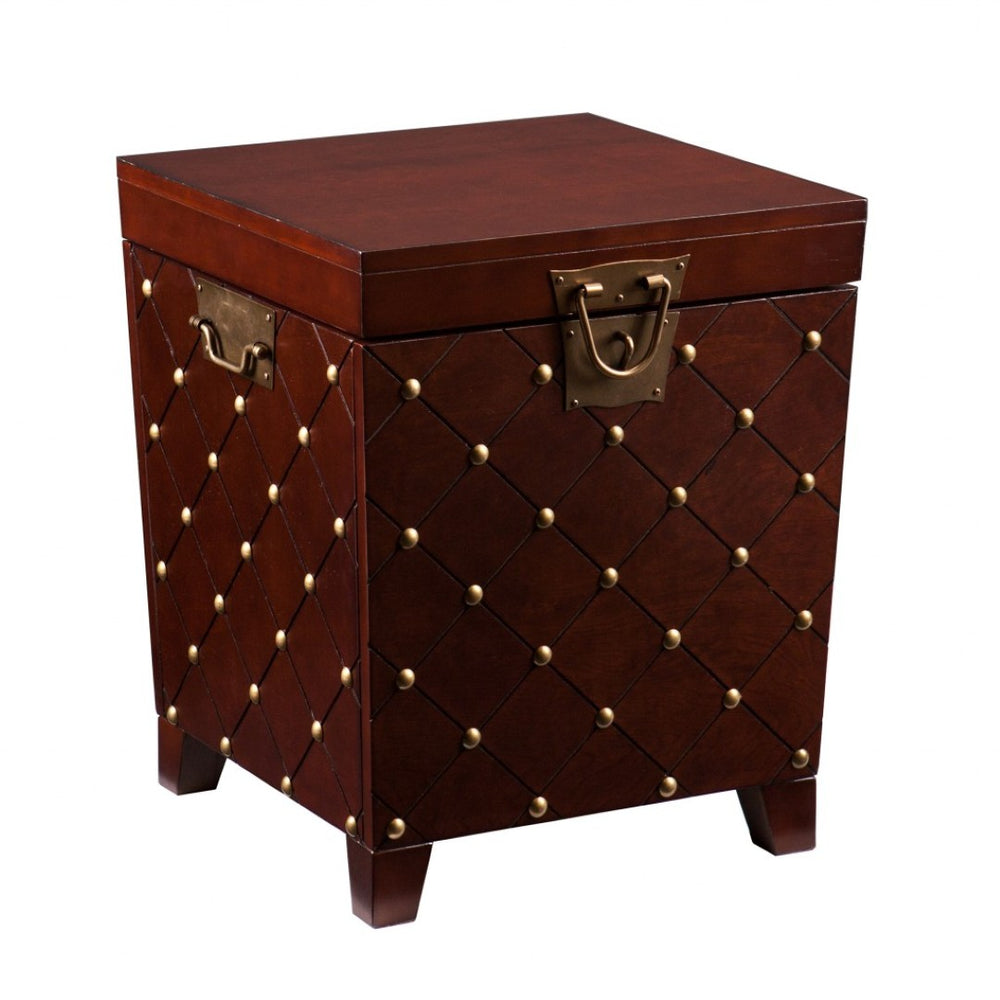 HomeRoots 24" Brown Manufactured Wood Square End Table with Hidden Storage & Decorative Details for Versatile Use 402474