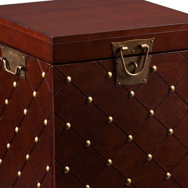 HomeRoots 24" Brown Manufactured Wood Square End Table with Hidden Storage & Decorative Details for Versatile Use 402474