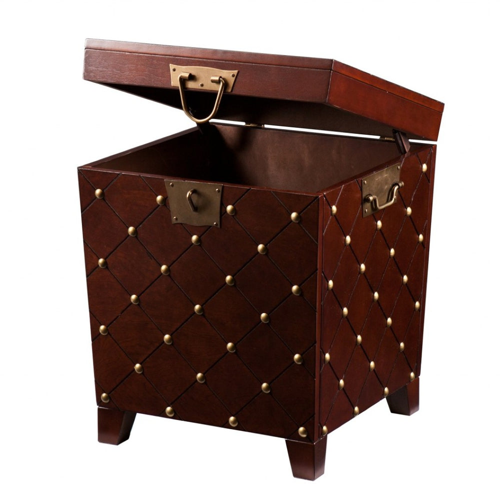 HomeRoots 24" Brown Manufactured Wood Square End Table with Hidden Storage & Decorative Details for Versatile Use 402474