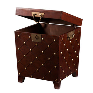 HomeRoots 24" Brown Manufactured Wood Square End Table with Hidden Storage & Decorative Details for Versatile Use 402474