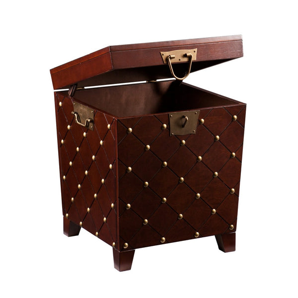 HomeRoots 24" Brown Manufactured Wood Square End Table with Hidden Storage & Decorative Details for Versatile Use 402474