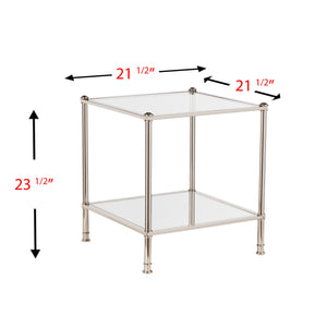Homeroots 24" Silver Glass And Iron Square Mirrored End Table   402476