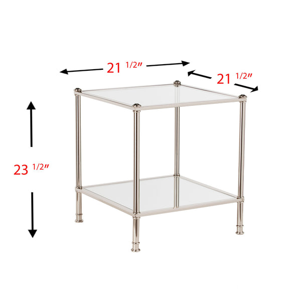 Homeroots 24" Silver Glass And Iron Square Mirrored End Table   402476