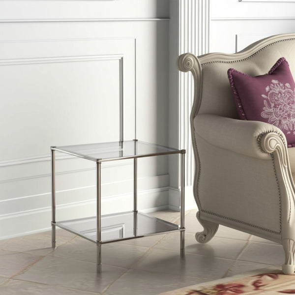 HomeRoots 24" Silver Mirrored End Table - Elegant Glass & Iron Design, Fully Assembled, Versatile Accent Piece 402476