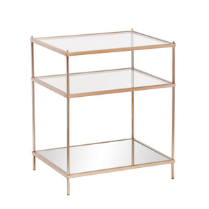Homeroots 27" Gold And Clear Glass And Iron End Table With Mirrored Shelf   402479