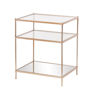 Homeroots 27" Gold And Clear Glass And Iron End Table With Mirrored Shelf   402479