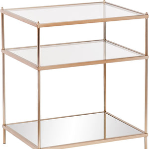 Homeroots 27" Gold And Clear Glass And Iron End Table With Mirrored Shelf   402479