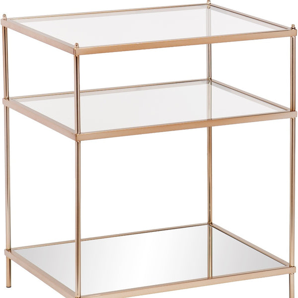 Homeroots 27" Gold And Clear Glass And Iron End Table With Mirrored Shelf   402479