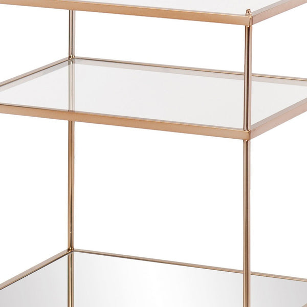 Homeroots 27" Gold And Clear Glass And Iron End Table With Mirrored Shelf   402479