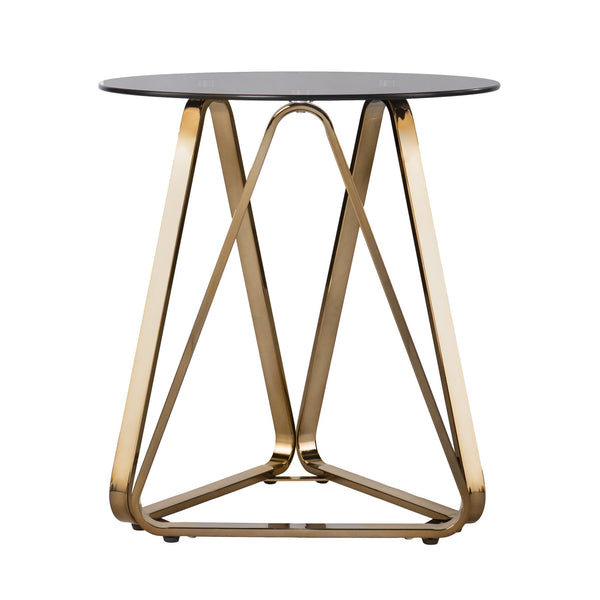 Homeroots 24" Champagne Glass And Iron Round End Table   402480