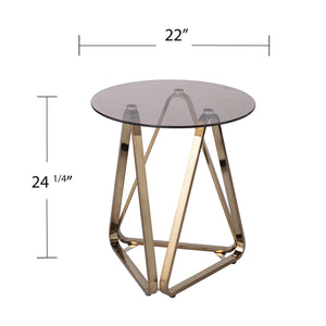 Homeroots 24" Champagne Glass And Iron Round End Table   402480