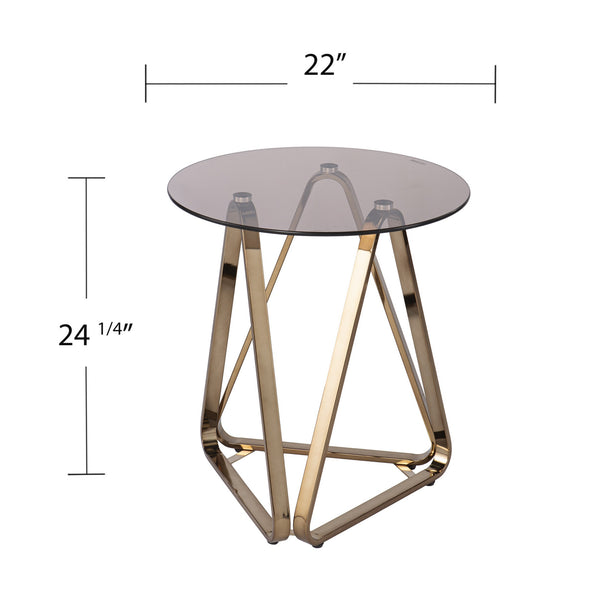 Homeroots 24" Champagne Glass And Iron Round End Table   402480