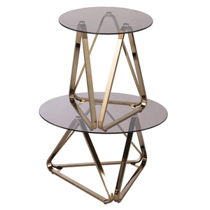 Homeroots 24" Champagne Glass And Iron Round End Table   402480