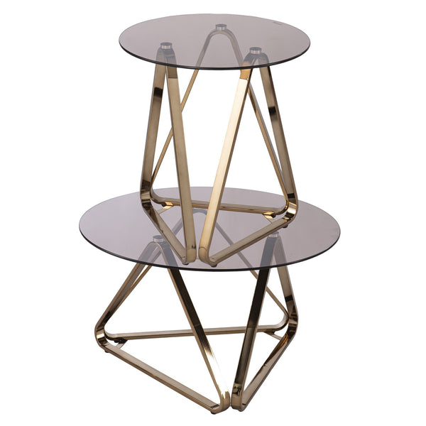 Homeroots 24" Champagne Glass And Iron Round End Table   402480