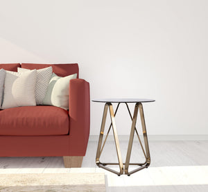 Homeroots 24" Champagne Glass And Iron Round End Table   402480