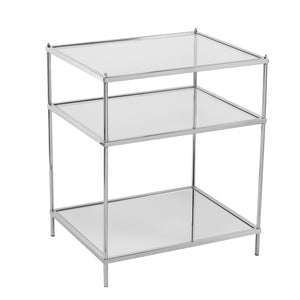 Homeroots 27" Chrome Glass And Iron Rectangular Mirrored End Table With Shelf   402481